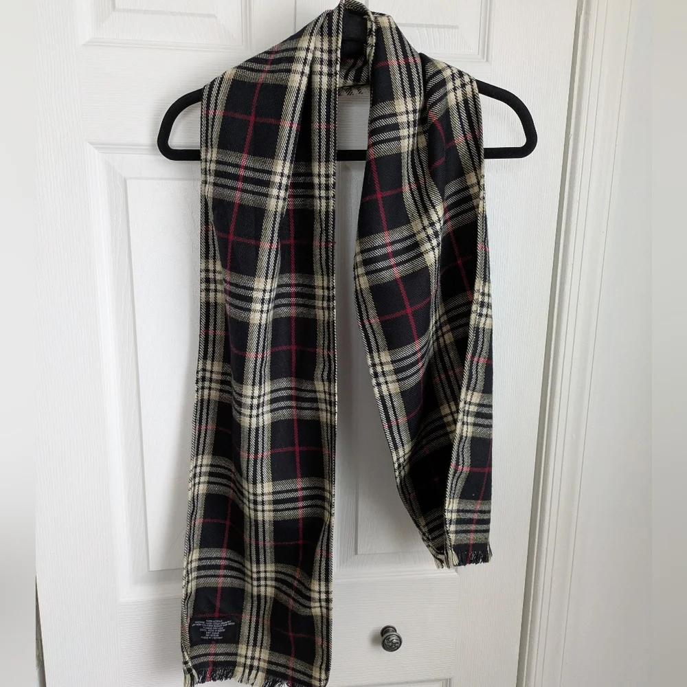 Black Cream Red Plaid Acrylic Scarf